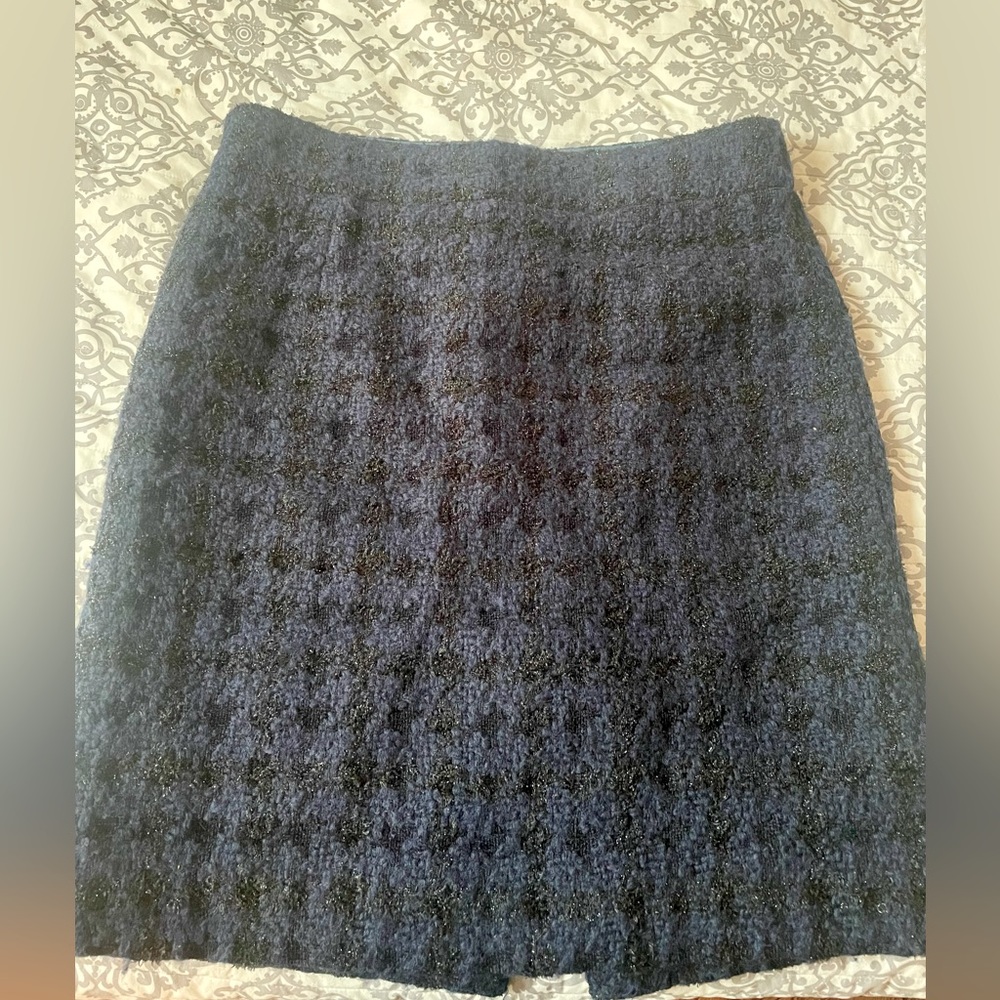 J Crew pencil navy blue tweed black metallic skirt
